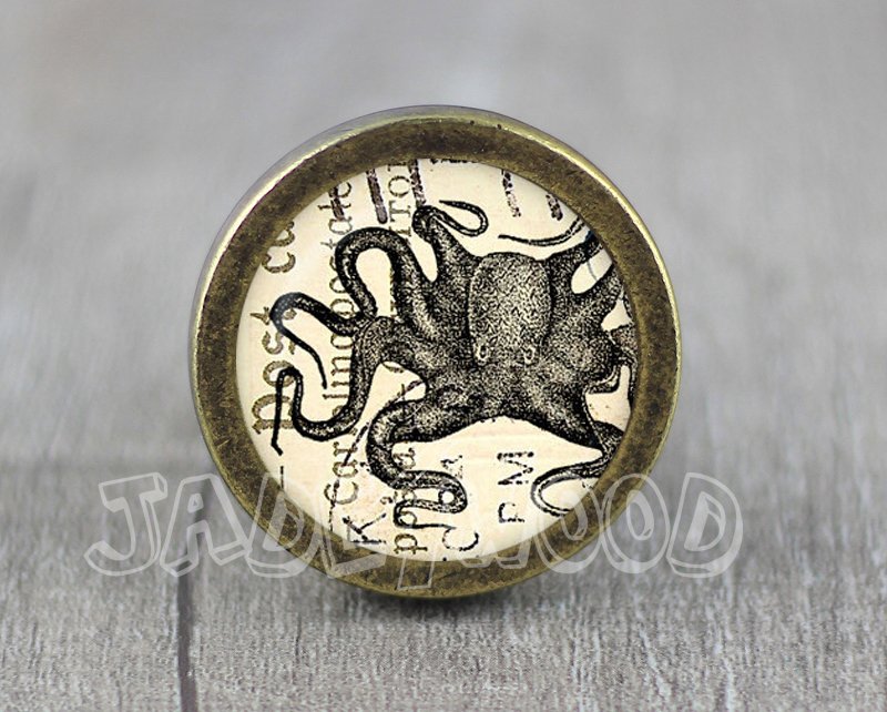 Octopus Glass Cabochon Bronze cabinet Dresser Knobs pull / Dresser Pull