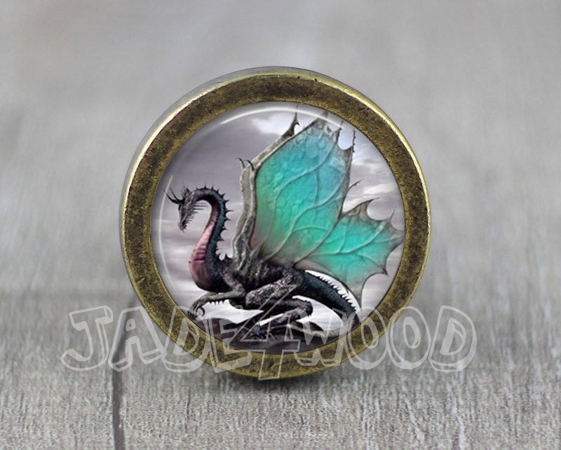 Dragon Glass Cabochon Bronze cabinet Dresser Knobs pull / Dresser Pull