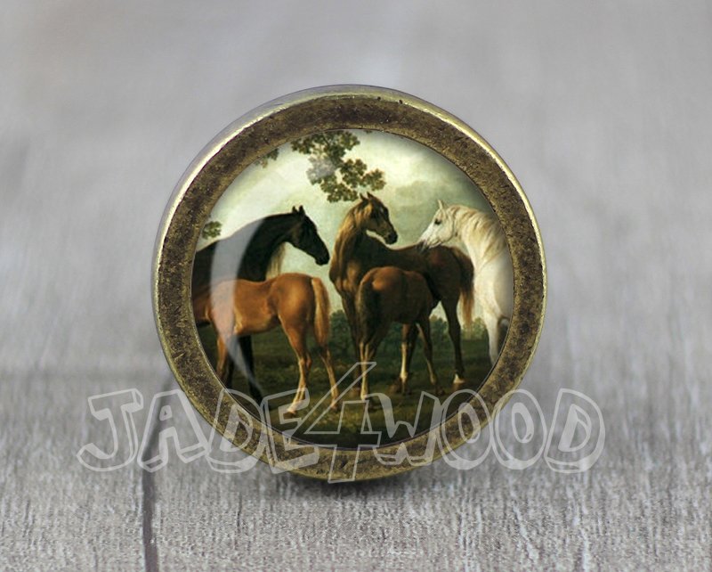 Horse Glass Cabochon Bronze cabinet Dresser Knobs pull / Dresser Pull
