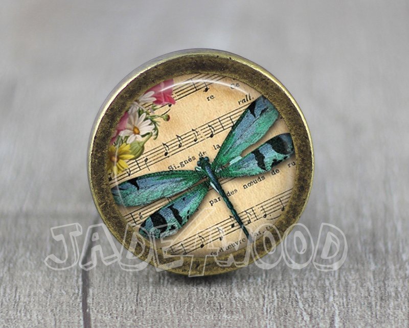 Dragonfly Glass Cabochon Bronze cabinet Dresser Knobs pull / Dresser Pull