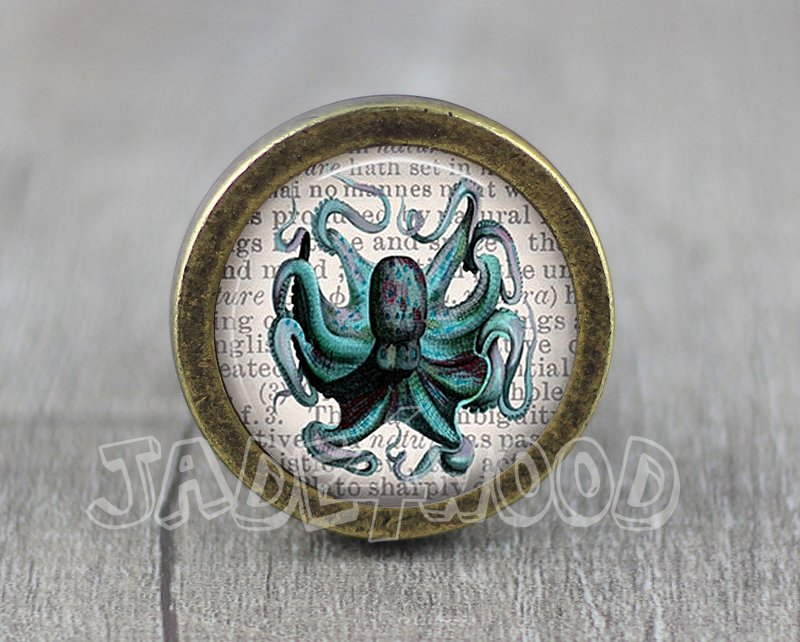 Octopus Glass Cabochon Bronze cabinet Dresser Knobs pull / Dresser Pull