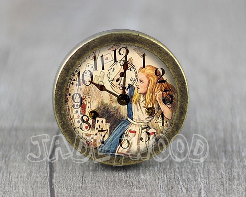 Alice in Wonderland Glass Cabochon Bronze cabinet Dresser Knobs pull / Dresser Pull