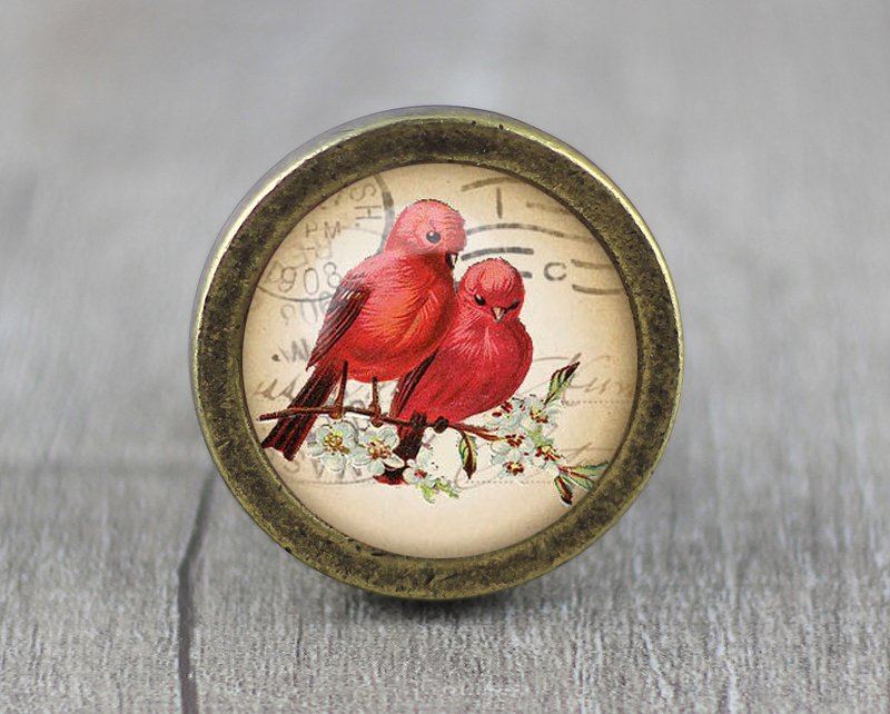 Bird Glass Cabochon Bronze cabinet Dresser Knobs pull / Dresser Pull