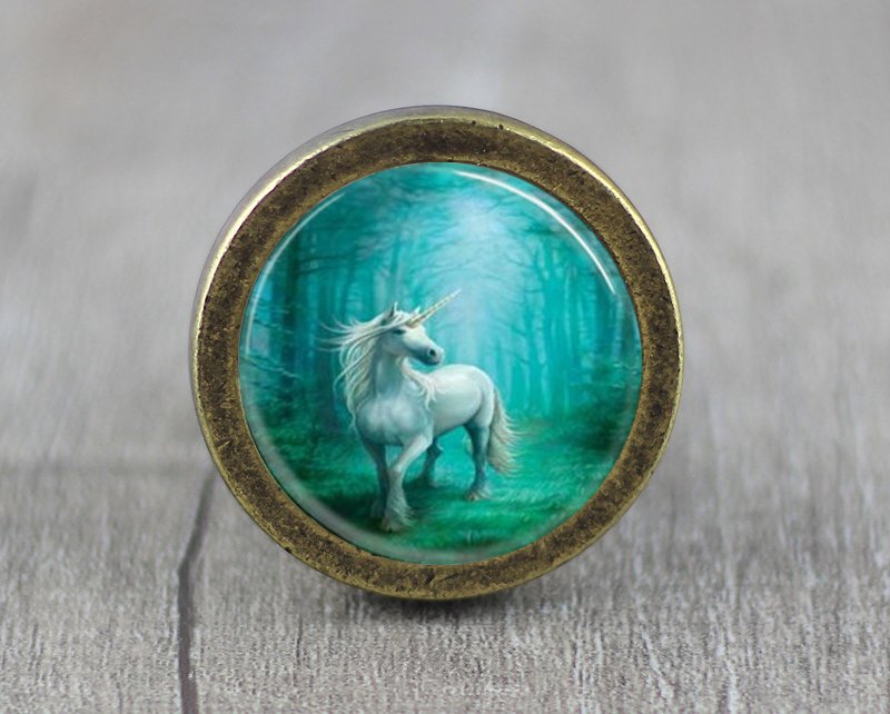 Unicorn Glass Cabochon Bronze cabinet Dresser Knobs pull / Dresser Pull