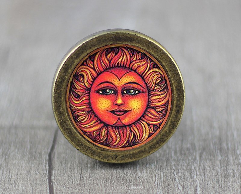 Sun Glass Cabochon Bronze cabinet Dresser Knobs pull / Dresser Pull