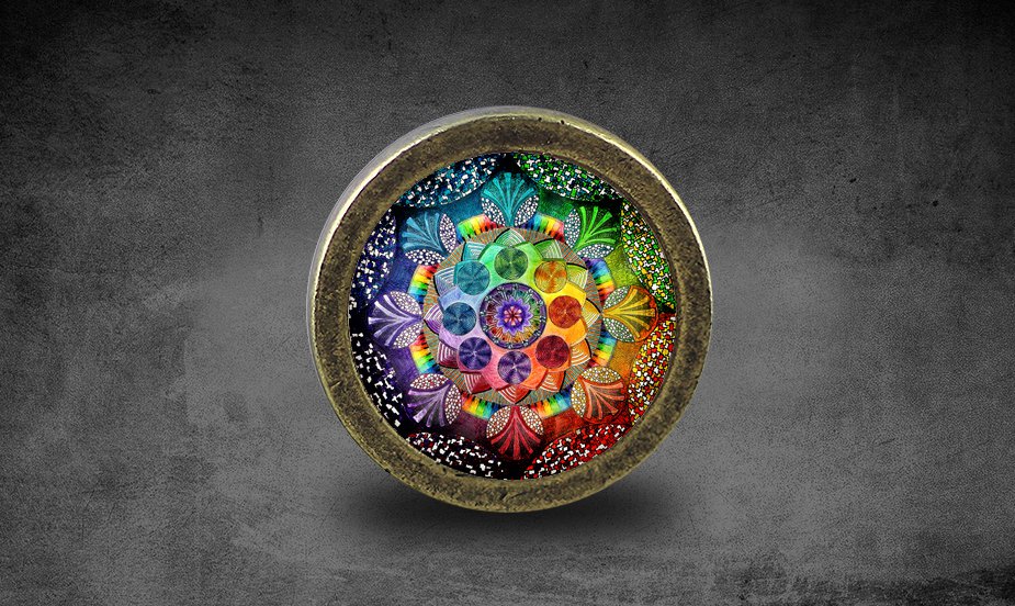 Mandalas Glass Cabochon Bronze cabinet Dresser Knobs pull / Dresser Pull
