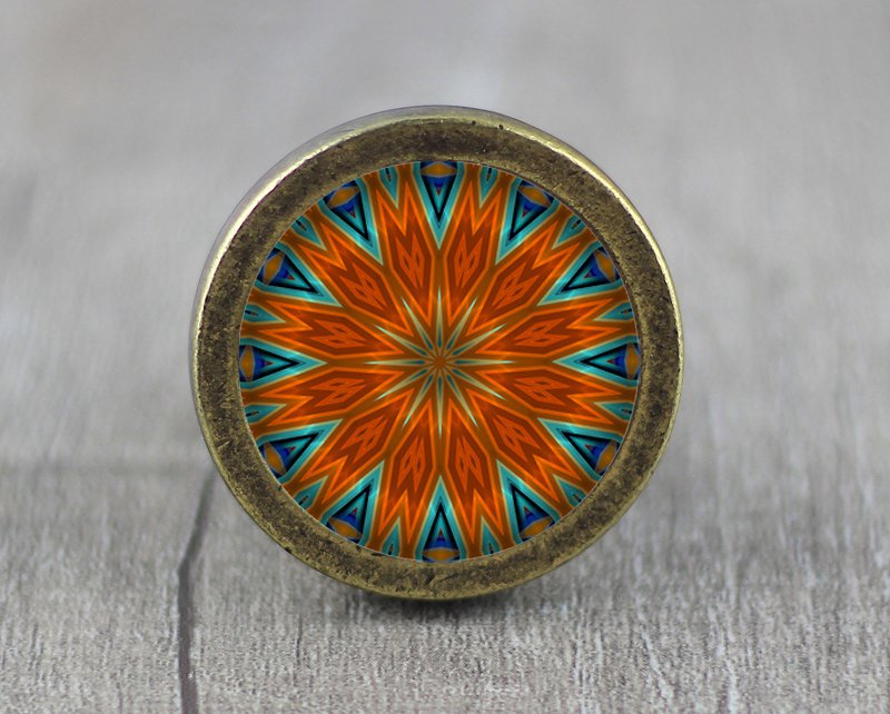 Mandalas Glass Cabochon Bronze cabinet Dresser Knobs pull / Dresser Pull