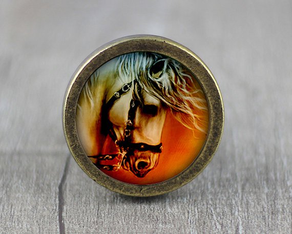 Horse Glass Cabochon Bronze cabinet Dresser Knobs pull / Dresser Pull