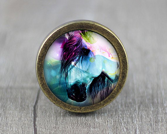 Horse Glass Cabochon Bronze cabinet Dresser Knobs pull / Dresser Pull