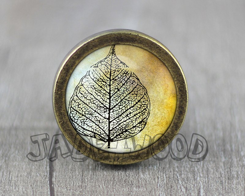 Autumn Leaf Glass Cabochon Bronze cabinet Dresser Knobs pull / Dresser Pull