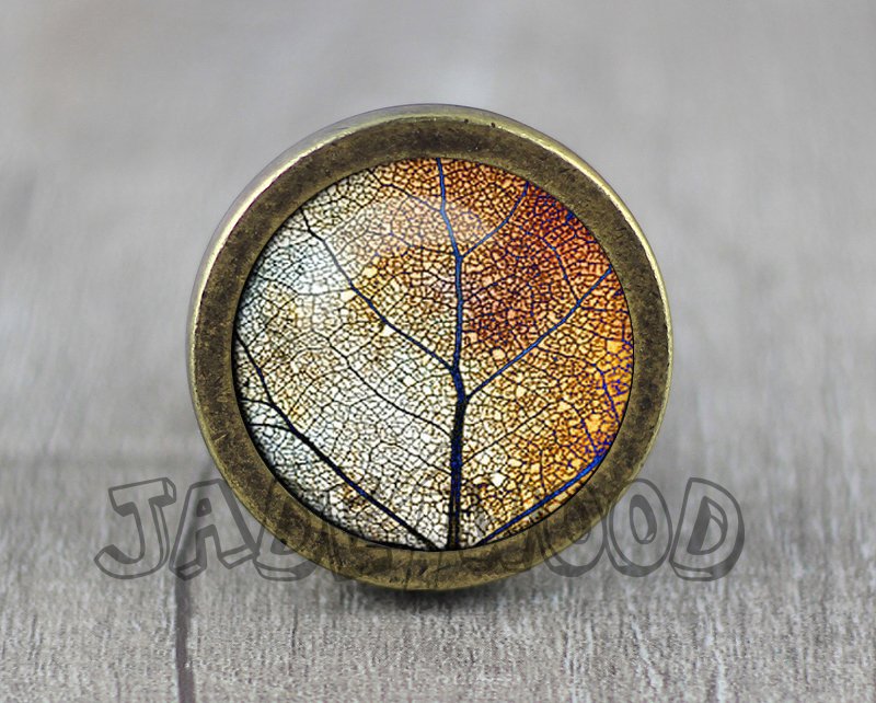Autumn Leaf Glass Cabochon Bronze cabinet Dresser Knobs pull / Dresser Pull