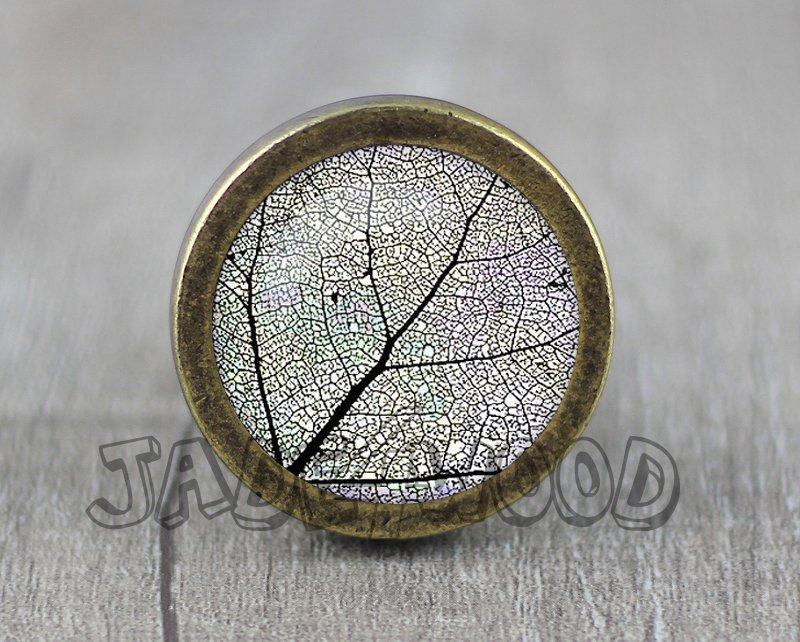 Autumn Leaf Glass Cabochon Bronze cabinet Dresser Knobs pull / Dresser Pull