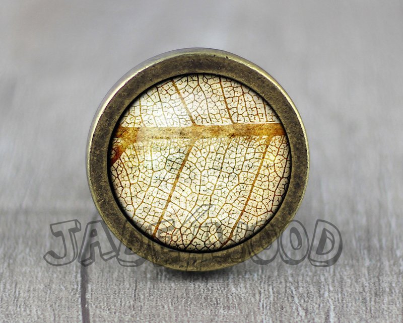 Autumn Leaf Glass Cabochon Bronze cabinet Dresser Knobs pull / Dresser Pull