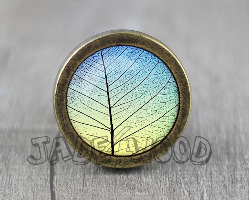Autumn Leaf Glass Cabochon Bronze cabinet Dresser Knobs pull / Dresser Pull