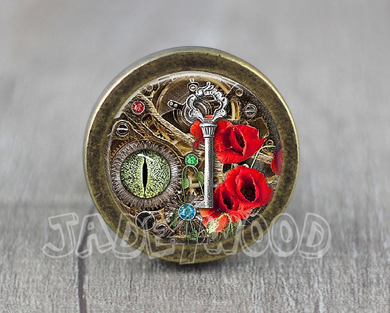 Steampunk Glass Cabochon Bronze cabinet Dresser Knobs pull / Dresser Pull