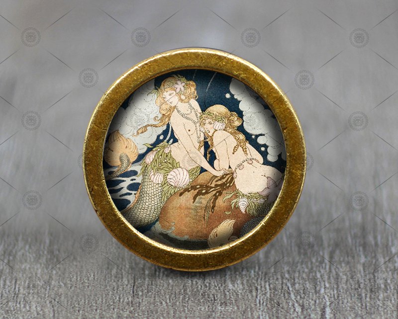 Mermaid Glass Cabochon Bronze cabinet Dresser Knobs pull / Dresser Pull