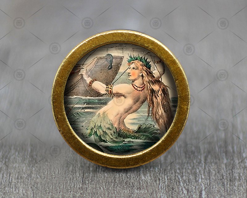 Mermaid Glass Cabochon Bronze cabinet Dresser Knobs pull / Dresser Pull