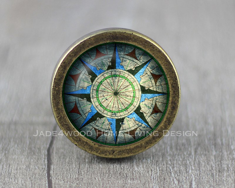 Compass Glass Cabochon Bronze cabinet Dresser Knobs pull / Dresser Pull