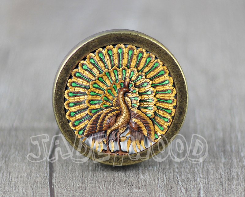 Peacock Glass Cabochon Bronze cabinet Dresser Knobs pull / Dresser Pull