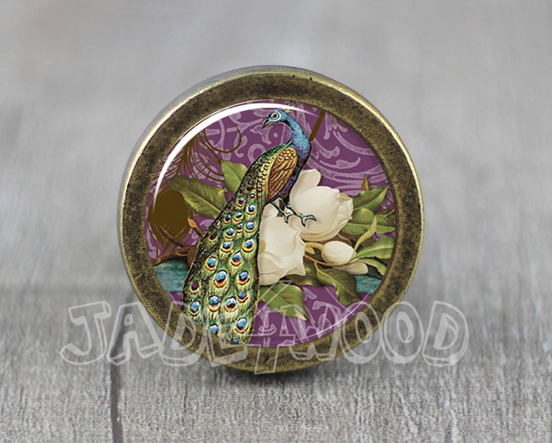Peacock Cabochon Bronze cabinet Dresser Knobs pull / Dresser Pull