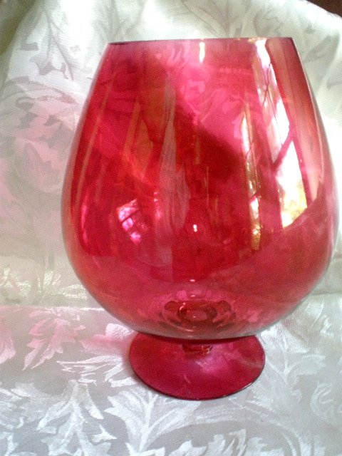 large cranberry glass brandy snifter