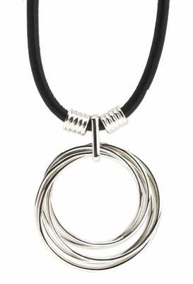 Sterling Silver Rings Black Leather Necklace