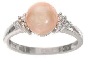 10-kt. White Gold Pink Pearl and Diamond Ring