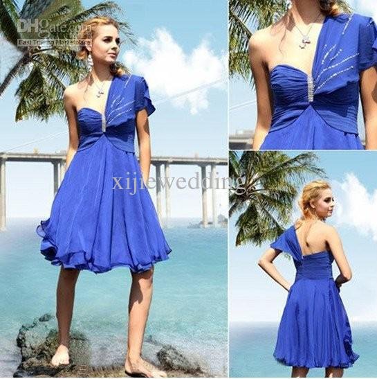 2011 Designer Unique Blue Chiffon One-Shoulder Evening Dresses/Fashion Prom Dress/Party Dress