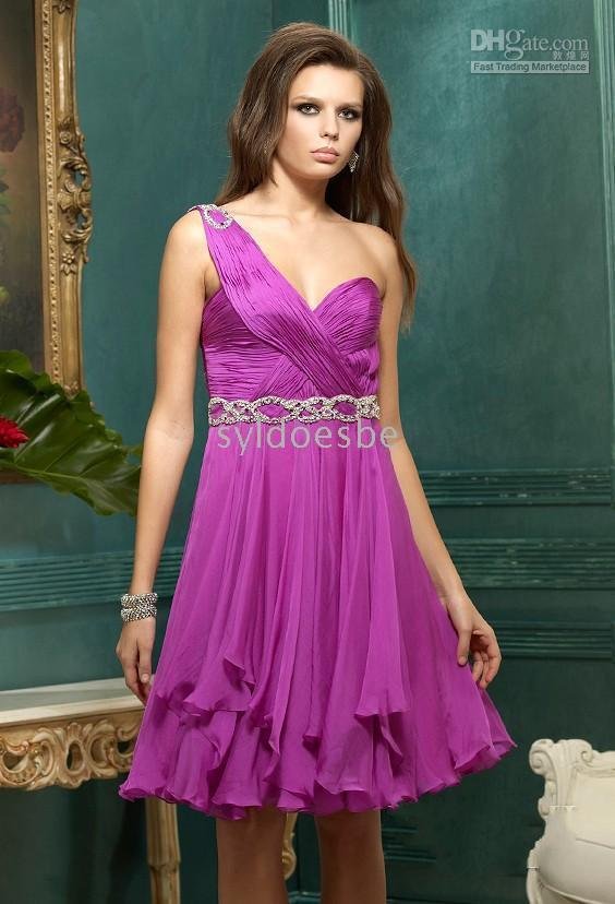 Basque WaistBeaded Ruffled One-shoulder Sweetheart Knee-length Pink Homecoming Party Gown Prom Dress