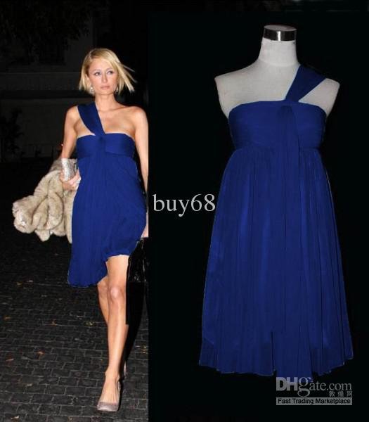 Sexy Short A-line Sheath One-shoulder Chiffon Cocktail Ball Bridesmaid Evening dresses Knee Length