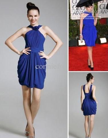 Ginnifer Goodwin Sheath Column Straps Knee-length Chiffon/ Satin Golden Globe/ Evening Dress