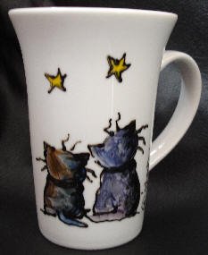 Hand painted porcelain mug with Stargazing cats