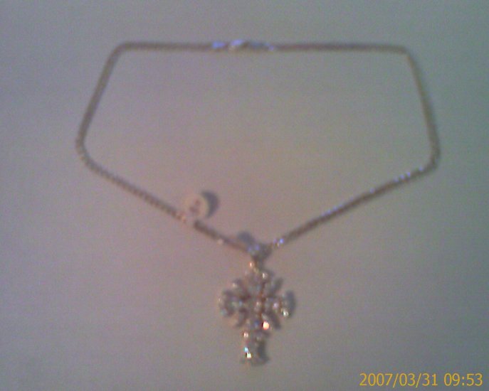 Sterling Silver Cross Pendant with Cubic Zirconia and Sterling Silver Necklace