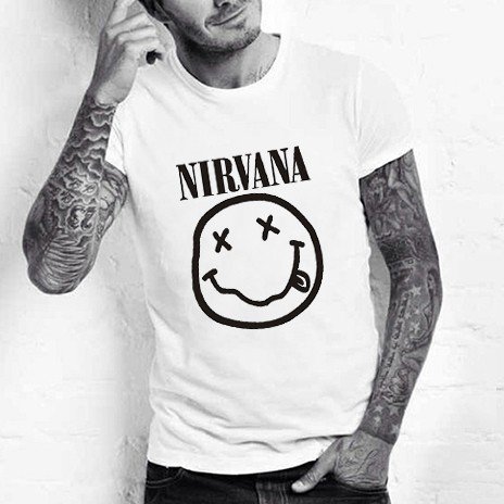 Buy European Style Summer Men T shirt White NIRVANA Novelty Design American Music Band T shirts Man