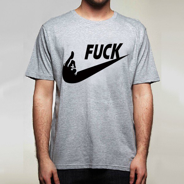Buy Just Fuck It Emoji Logo Letter Print American and European Style Mens Grey Color T shirt Funny