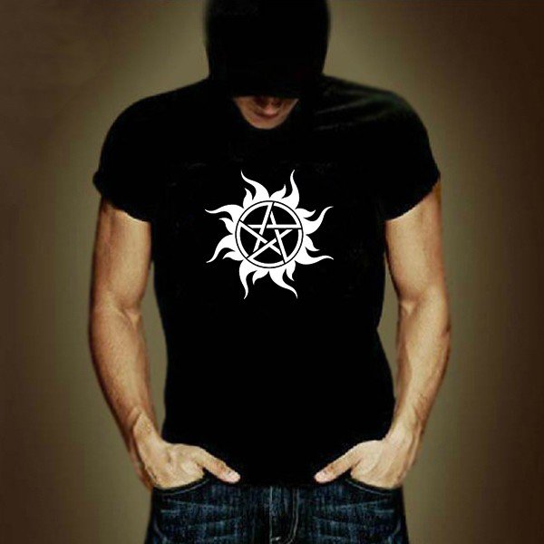 Buy 100 Cotton Black US TV Show Supernatural T Shirt Men Logo Print Short Sleeve T shirt Street Pun