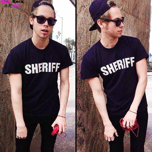 Buy Mens Black Funny Letter Sheriff Print T Shirt Fashion Cool Skateboard Personality Men T shirt N