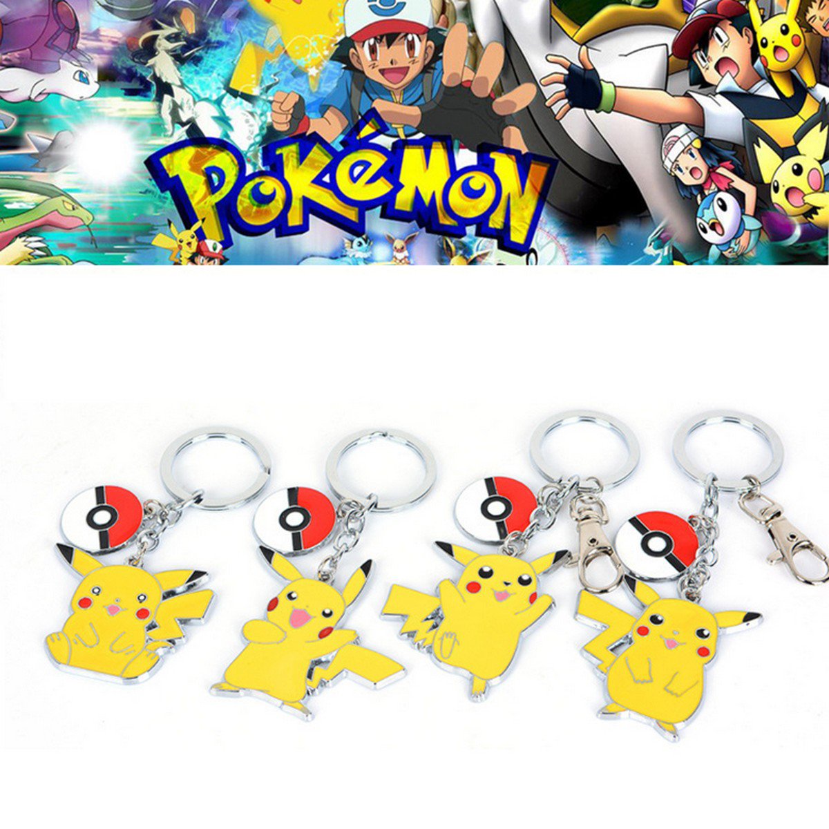 Buy 4pcs Cute Cartoon Pokemon Anime Pikachu Style Key Ring Keychain Pendant Keyring Metal Figure To