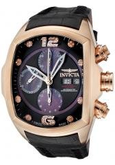 Invicta Men's Lupah Automatic Chronograph Diamond 18k Rose Gold Plated Case Black Leather