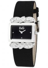 Dolce & Gabbana Women's White Crystal Black Dial Black Grosgrain