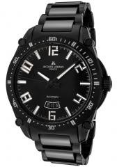 JACQUES LEMANS Men's Geneve Automatic Black Stainless Steel& Black Ceramic