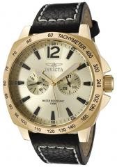 Invicta Men's II Gold Dial Black Leather