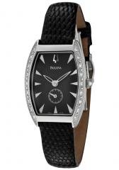 Bulova Women's Swiss Made Diamond Black Leather
