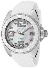 Invicta Women's Angel White Crystal Mother of Pearl Dial Dark Grey Rubber