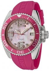 Invicta Women's Angel White Crystal Pink Mother of Pearl Dial Pink Rubber