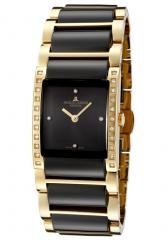 JACQUES LEMANS Women's Geneve Black Dial Gold Tone Stainless Steel& Black Ceramic