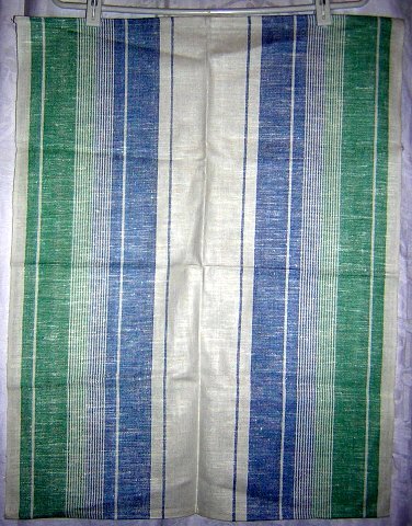 Blue and green striped linen towel unused hc1180