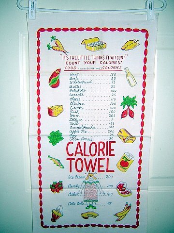 Count your calories Fat Lady on scale vintage towel hc1233