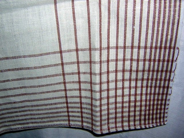 Striped linen towel large unused ox-blood and ivory hc1300