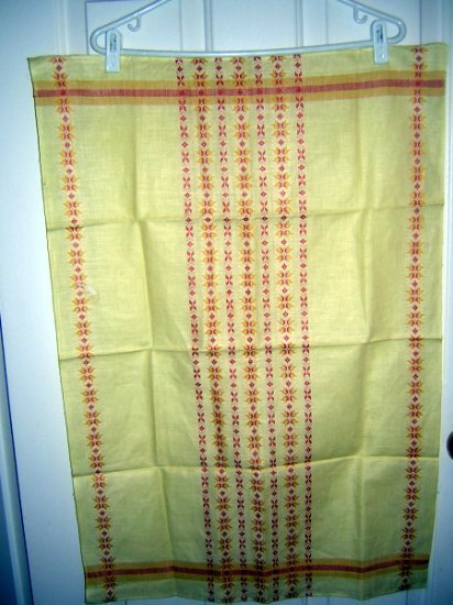 Linen tea towel or cloth woven design unused vintage Scaninavian look hc1489